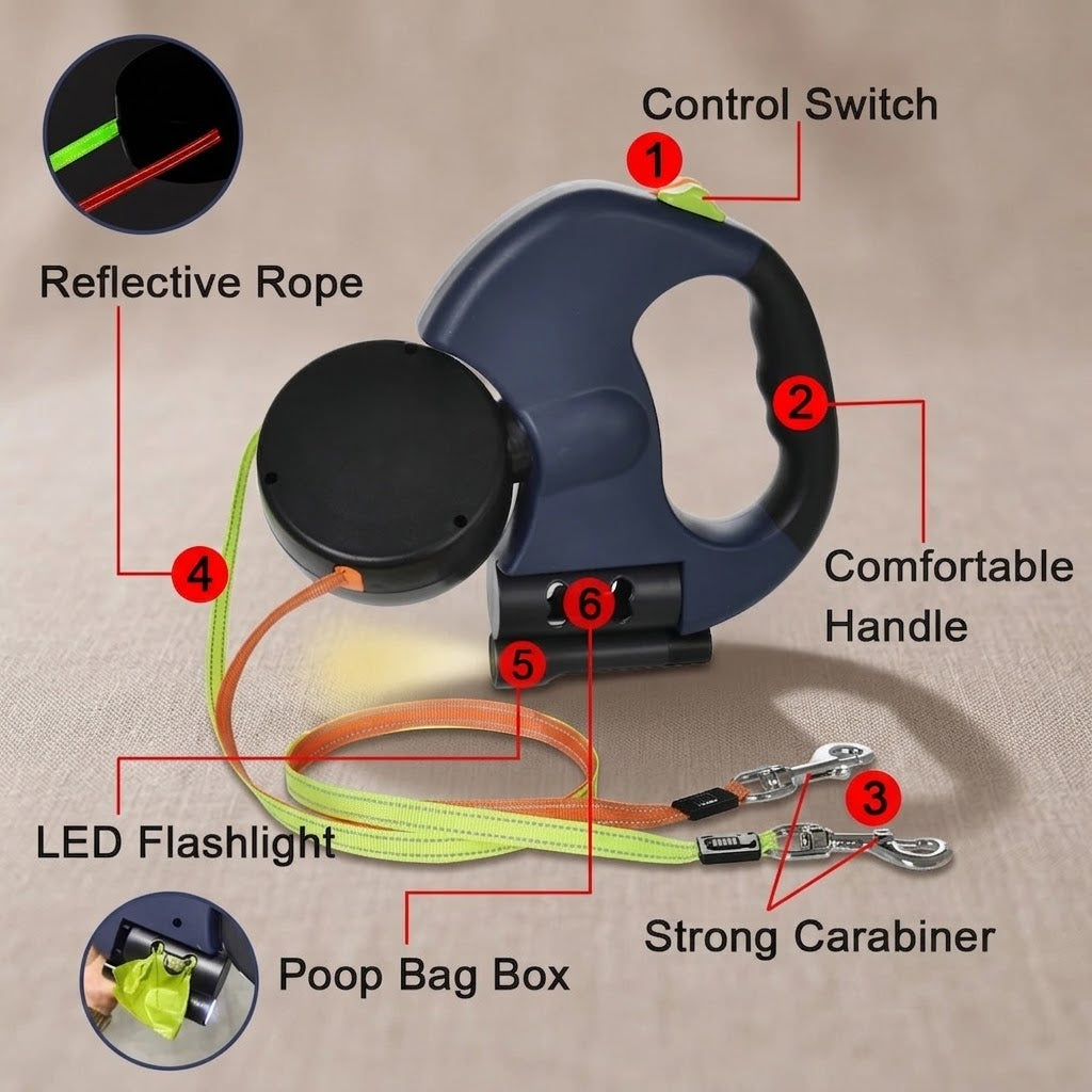 Retractable LED Dog Leash 2in1